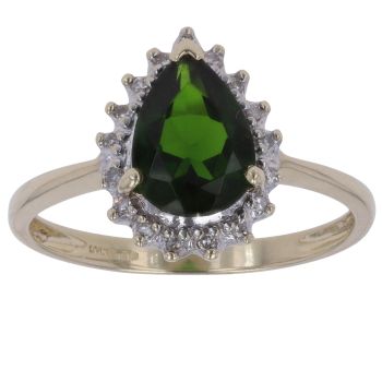 9ct Yellow Gold 0.10ct Diamond and Diopside Cluster Ring
