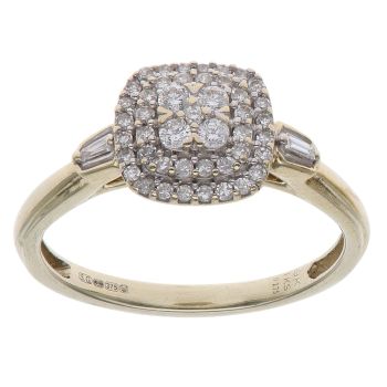 9ct Yellow Gold 0.27ct Brilliant and Baguette Cut Diamond Cluster Ring