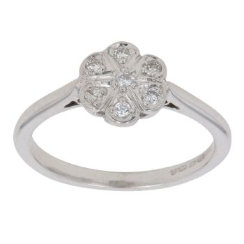 9ct White Gold 0.10ct Brilliant Cut Diamond Cluster Ring