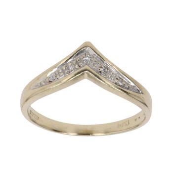 9ct Yellow and White Gold 0.05ct Brilliant Cut Diamond Wishbone Ring
