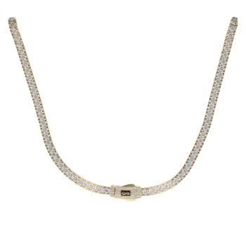 14ct Yellow Gold Monaco Classic Agua Pave Lock Cubic Zirconia Chain 16"