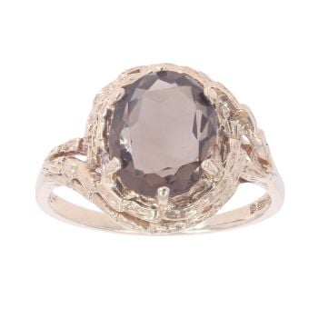 9ct Yellow Gold Smoky Quartz Single Stone Ring