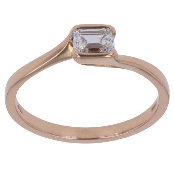 18ct Rose Gold 0.45ct Emerald Cut Lab Grown Diamond Solitaire Twist Ring