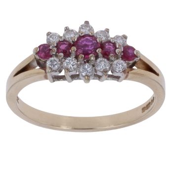 9ct Yellow Gold 0.20ct Brilliant Cut Diamond and Ruby Cluster Ring