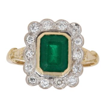 18ct Yellow Gold 0.35ct Emerald and Brilliant Cut Diamond and Emerald Cluster Ring