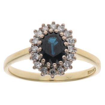 18ct Yellow Gold 0.15ct Brilliant Cut Diamond and Sapphire Cluster Ring