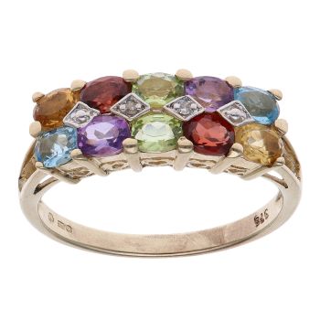 9ct Yellow Gold 0.01ct Brilliant Cut Diamond and Multi Gemstone Fancy Ring