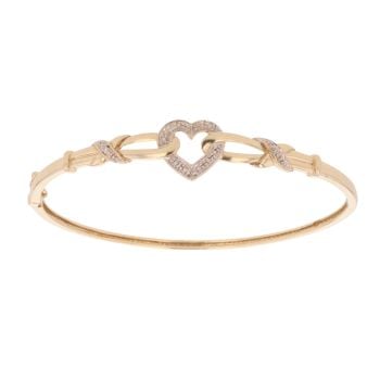 9ct Yellow Gold 0.05ct Diamond Heart Bangle