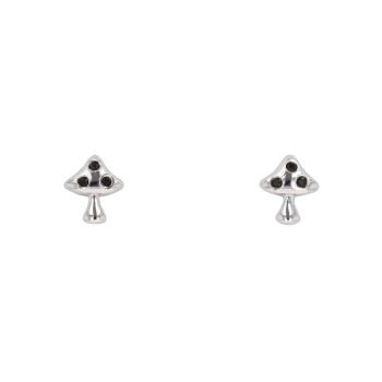 Silver Gem Set Mushroom Earrings
