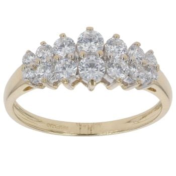 14ct Yellow Gold Two Row Cubic Zirconia Cluster Ring