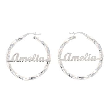 Silver Personalised Nameplate Creole Earrings