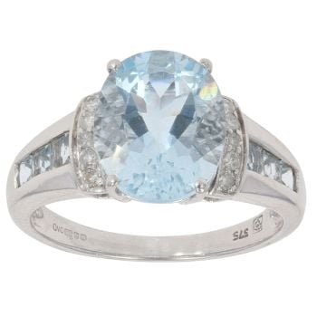 9ct White Gold 0.05ct Diamond And Aquamarine Ring