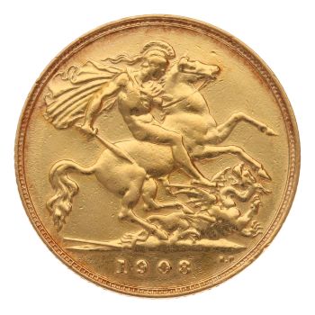 1908 Edward VII Large Head UK Half Sovereign Coin