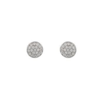 Sterling Silver Round Pavé Cubic Zirconia Disc Stud Earrings