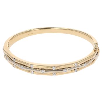 18ct Yellow and White Gold 0.65ct Brilliant Cut Diamond Bangle