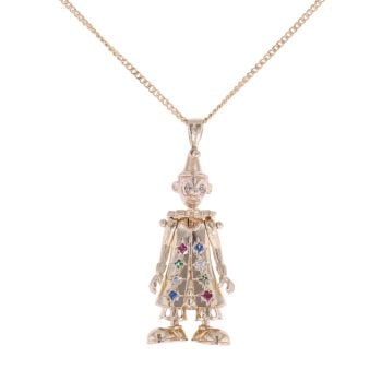 9ct Yellow Gold Multi-Gemstone Clown Pendant And Chain 28"
