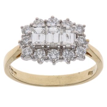 18ct Yellow Gold 1.25ct Brilliant and Baguette Cut Diamond Cluster Ring