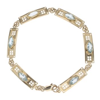 9ct Yellow Gold Aquamarine Rennie Mac Bracelet 7"