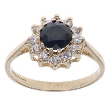 9ct Yellow Gold Sapphire and Cubic Zirconia Cluster Ring