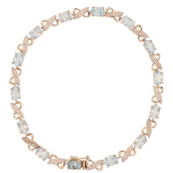 9ct Yellow Gold 0.05ct Diamond and Blue Topaz Bracelet 7.5"