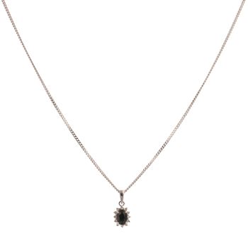 9ct White Gold 0.10ct Diamond and Sapphire Cluster Pendant and Chain 18"