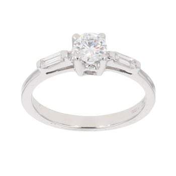 18ct White Gold 0.65ct Baguette And Brilliant Cut Diamond Solitaire Ring