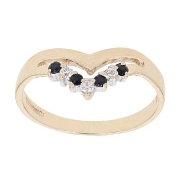 9ct Yellow Gold Cubic Zirconia And Sapphire Wishbone Ring