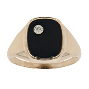 9ct Yellow Gold 0.01ct Diamond and Onyx Signet Ring