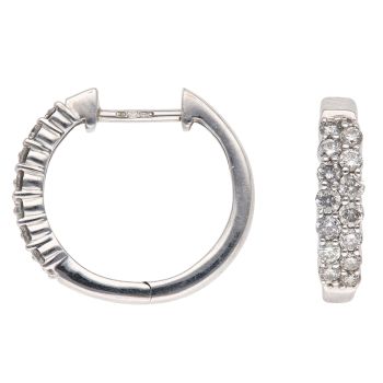 9ct White Gold 0.55ct Brilliant Cut Two Row Hoop Earrings