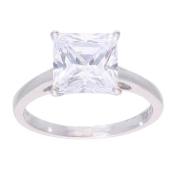 14ct White Gold Square Cubic Zirconia Single Stone Ring