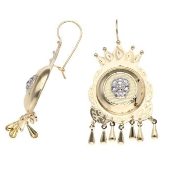 14ct Yellow And White Gold Lion Drop Earrings