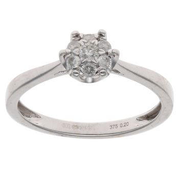9ct White Gold 0.20ct Brilliant Cut Diamond Cluster Ring