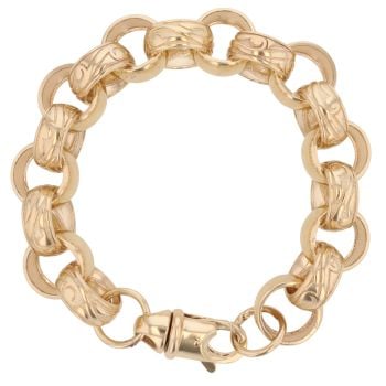 9ct Yellow Gold Patterned and Plain Belcher Bracelet 9"