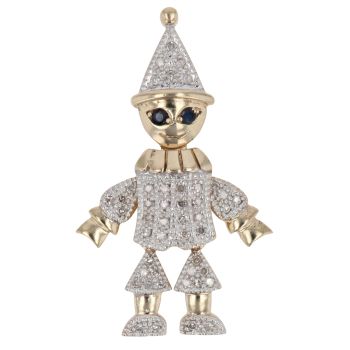 9ct Yellow Gold 0.25ct Single Cut Diamond Clown Pendant