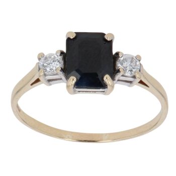 9ct Yellow Gold Sapphire and Cubic Zirconia Three Stone Ring