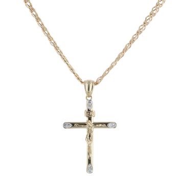 9ct Yellow Gold Cubic Zirconia Crucifix Pendant And Chain 18"