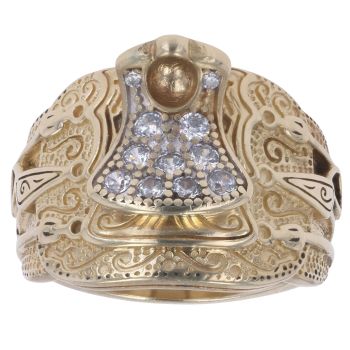9ct Yellow Gold Cubic Zirconia Patterned Saddle Ring