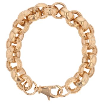 9ct Yellow Gold Patterned and Plain Belcher Bracelet 9"