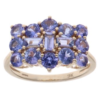 9ct Yellow Gold Tanzanite Cluster Ring