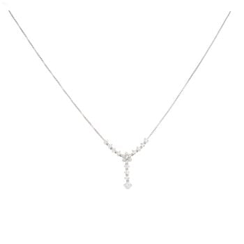 9ct White Gold Cubic Zirconia Cluster Pendant And Chain 18"
