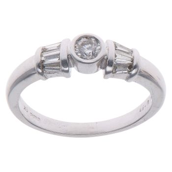9ct White Gold 0.50ct Brilliant and Baguette Cut Diamond Solitaire Ring
