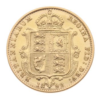 1892 Victoria Jubilee Head Shield Back UK Half Sovereign Coin