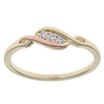 9ct Yellow and Rose Gold Clogau 0.10ct Diamond Past Present and Future Trilogy Ring