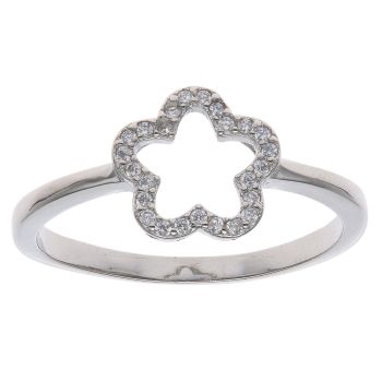 Silver Cubic Zirconia Flower Outline Ring By Icesia