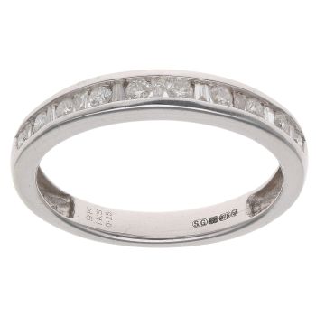 9ct White Gold 0.25ct Brilliant and Baguette Cut Diamond Half Eternity Ring