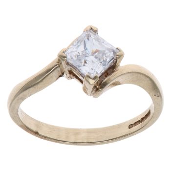 9ct Yellow Gold Cubic Zirconia Twist Single Stone Ring