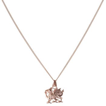 9ct Rose Gold 0.05ct Diamond Welsh Dragon Clogau Pendant and Chain 18"