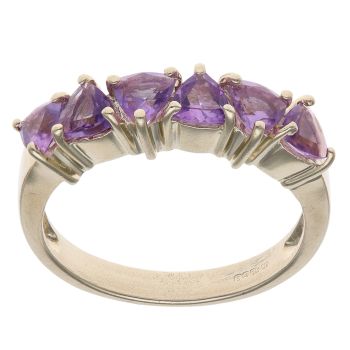 9ct Yellow Gold Amethyst Six Stone Fancy Ring