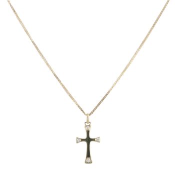 18ct Yellow Gold 0.10ct Brilliant Cut Diamond Cross Pendant and Chain 18"