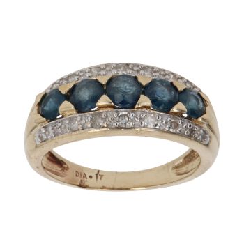 9ct Yellow Gold 0.17ct Brilliant Cut Diamond and Sapphire Three Row Ring